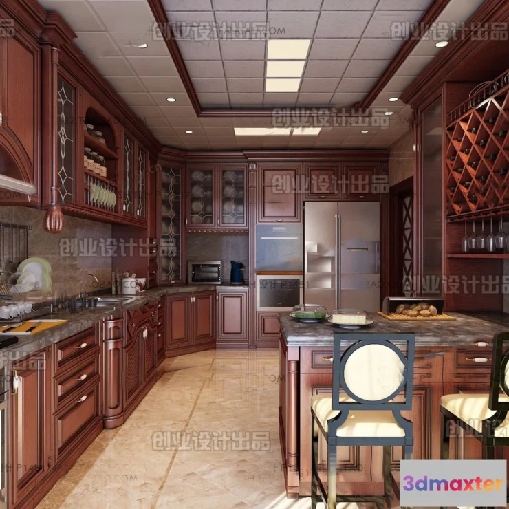 1373170 - Kitchen 3D Interior Scene Model - European Style - 020 3D Max