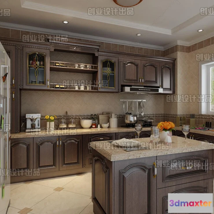 1373233 - Kitchen 3D Interior Scene Model - European Style - 021 3D Max