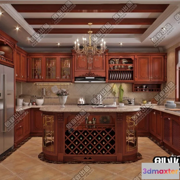 1373295 - Kitchen 3D Interior Scene Model - European Style - 022 3D Max
