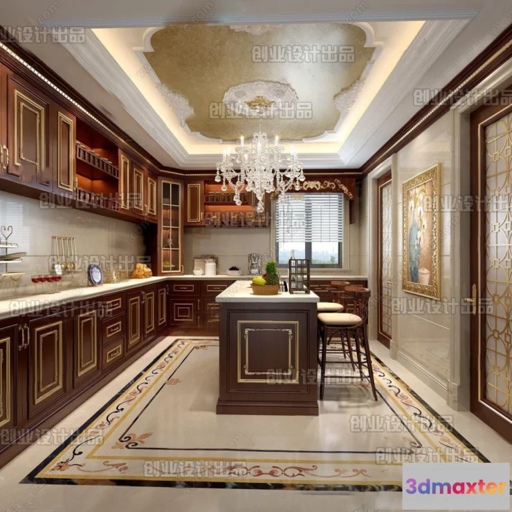 1374219 - Kitchen 3D Interior Scene Model - European Style - 036 3D Max