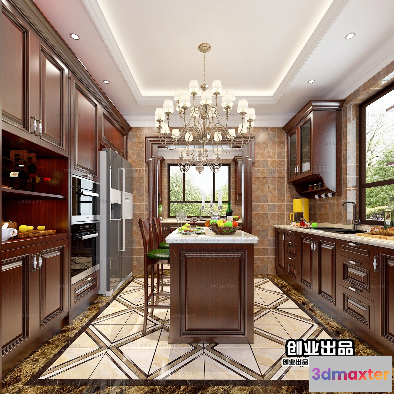 1374288 - Kitchen 3D Interior Scene Model - European Style - 037 3D Max