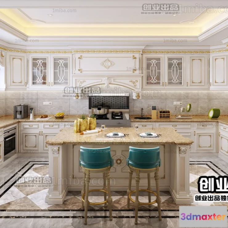 1374354 - Kitchen 3D Interior Scene Model - European Style - 038 3D Max