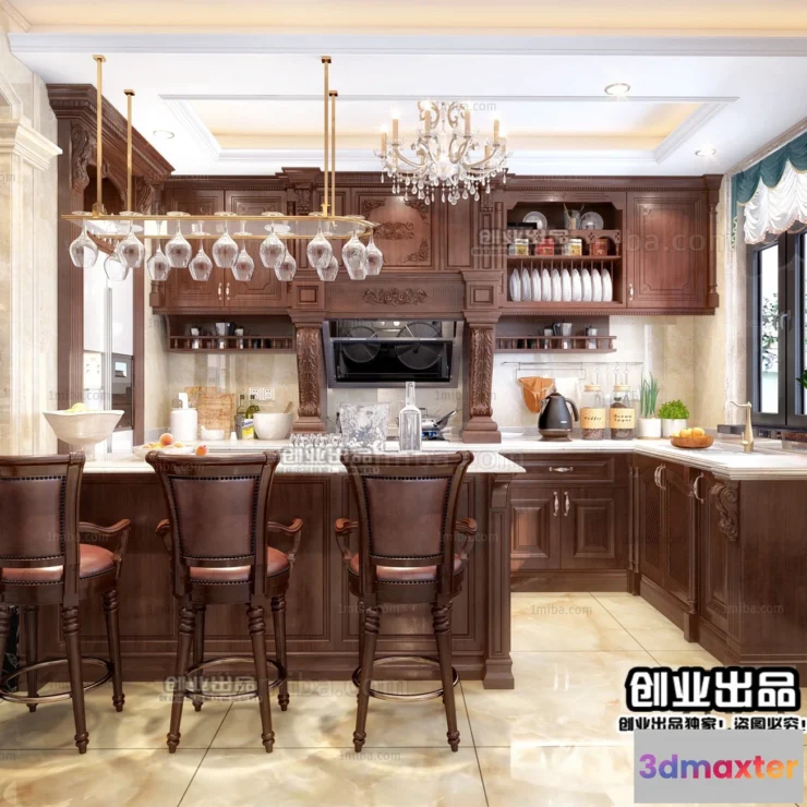 1374421 - Kitchen 3D Interior Scene Model - European Style - 039 3D Max
