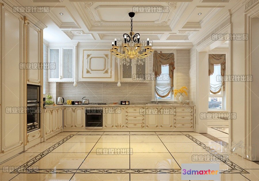 1374615 - Kitchen 3D Interior Scene Model - European Style - 042 3D Max