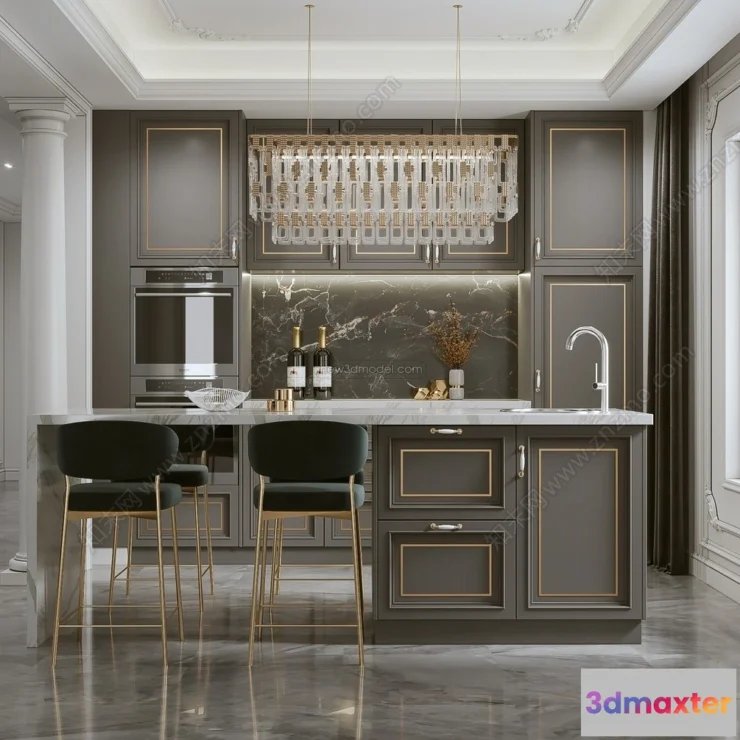 1580430 - Cream Style Interior 3D Blocks - Kitchen 3D Model - 263 3D Max