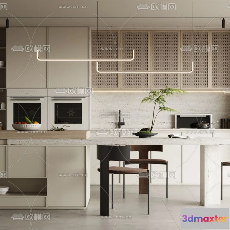 1580438 - Cream Style Interior 3D Blocks - Kitchen 3D Model - 267 3D Max