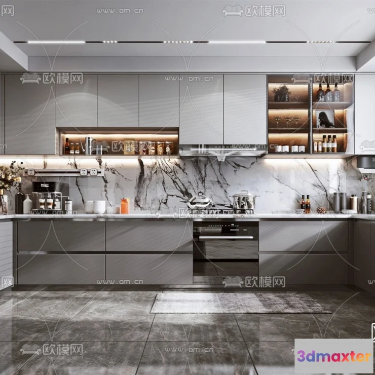1580586 - Black - White - Gray Colors Interior 3D Blocks - Kitchen 3D Scene - 221 3D Max