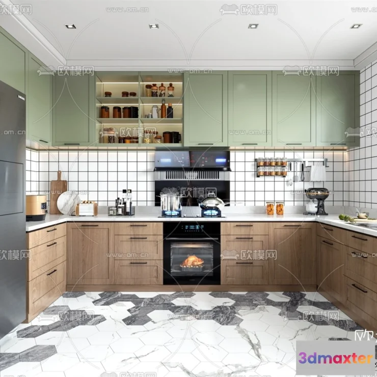 1580594 - Morandi Style Interior 3D Blocks - Kitchen 3D Scene - 211 3D Max