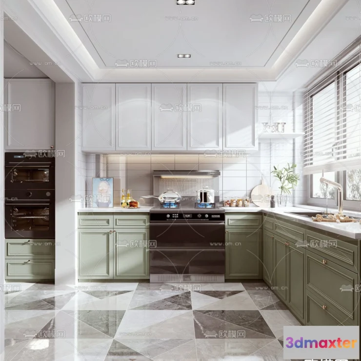 1580600 - Morandi Style Interior 3D Blocks - Kitchen 3D Scene - 214 3D Max