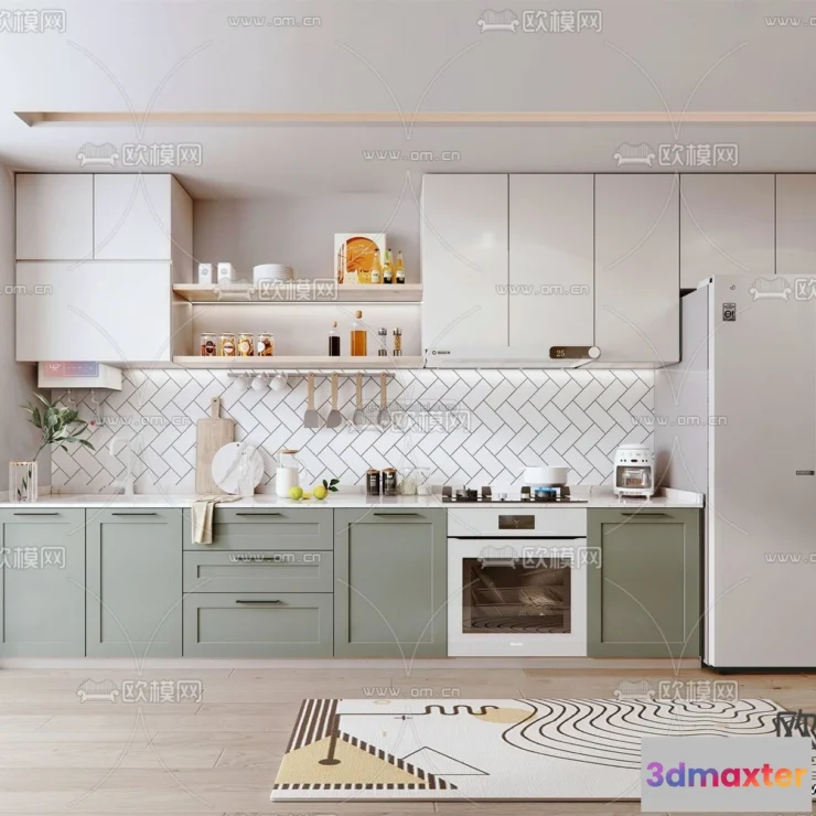 1580606 - Morandi Style Interior 3D Blocks - Kitchen 3D Scene - 217 3D Max