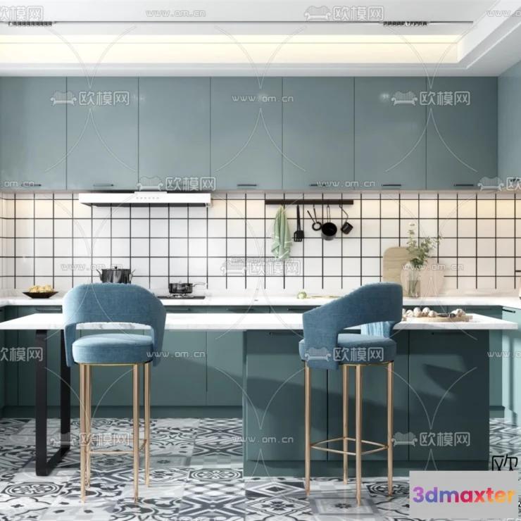 1580616 - Morandi Style Interior 3D Blocks - Kitchen 3D Scene - 222 3D Max