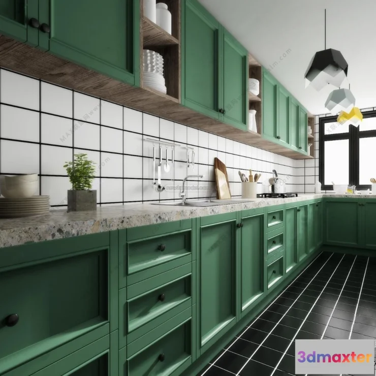 1580626 - Morandi Style Interior 3D Blocks - Kitchen 3D Scene - 227 3D Max