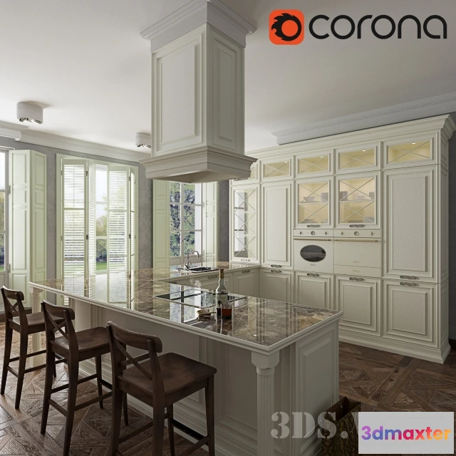 1646426 - kitchen - Beautiful white kitchen 3D Max