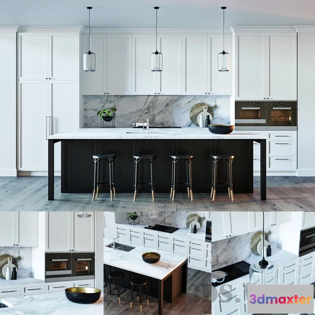 1646466 - kitchen - Beautiful black and white kitchen design 3D Max
