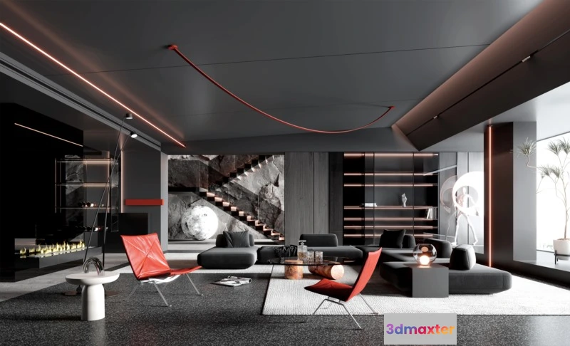 1164474 - LIVING ROOM - MODERN STYLE - 3D SCENE - 150