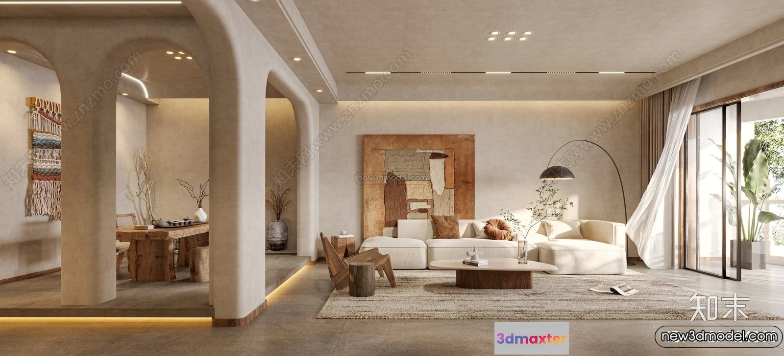 1361866 - Living Room 3D Interior Scene Model - Wabi Sabi Style - 220 3D Max