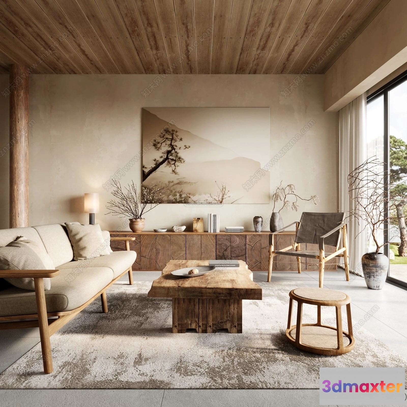 1361932 - Living Room 3D Interior Scene Model - Wabi Sabi Style - 221 3D Max