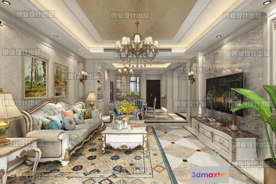 1362666 - Living Room 3D Interior Scene - European Style - 010 3D Max