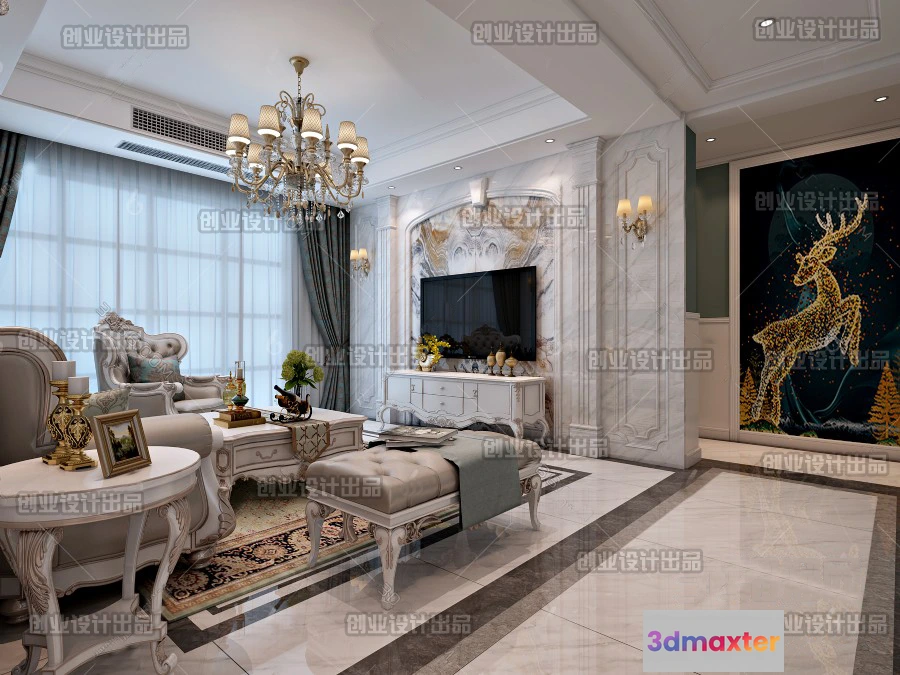 1362736 - Living Room 3D Interior Scene - European Style - 011 3D Max