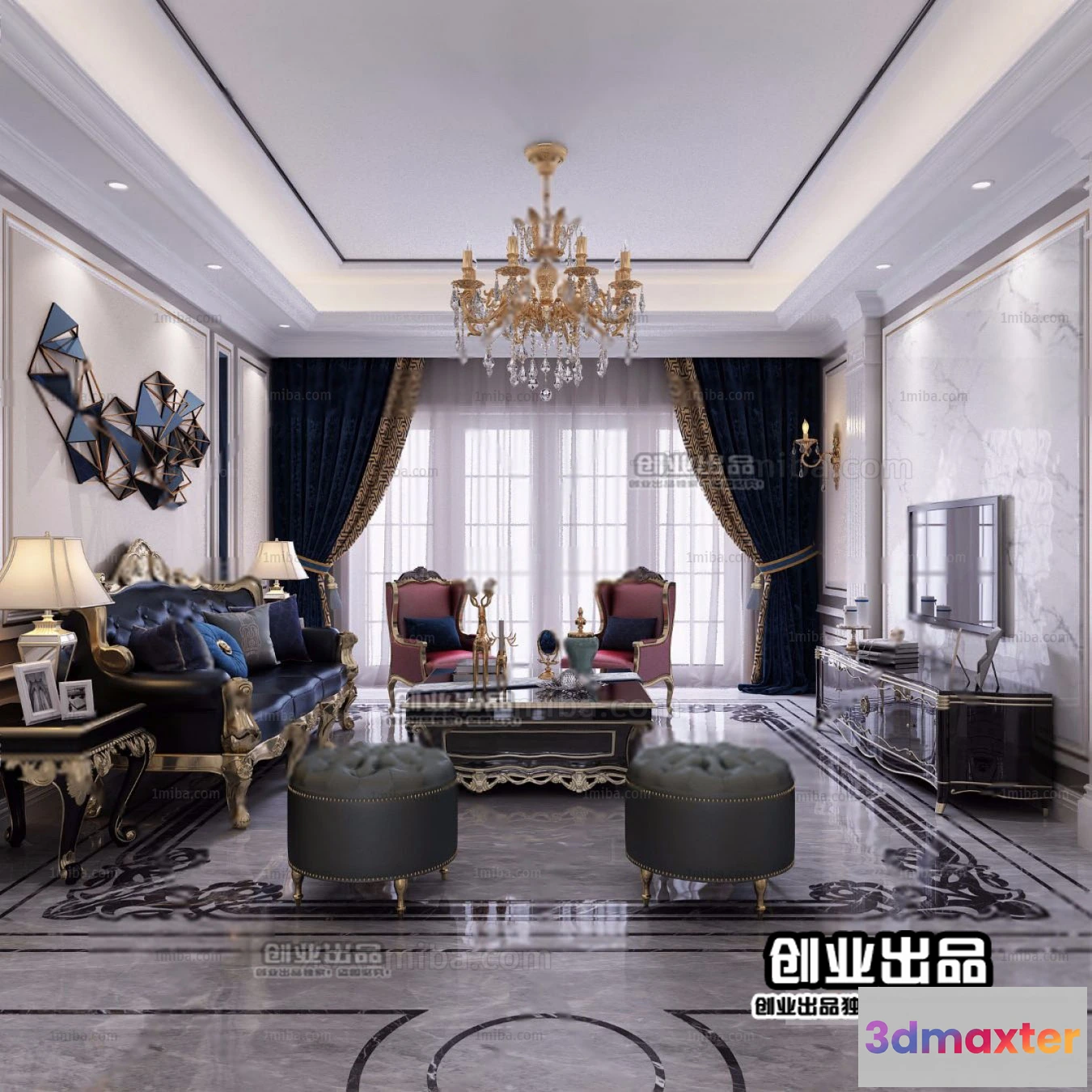 1363000 - Living Room 3D Interior Scene - European Style - 015 3D Max