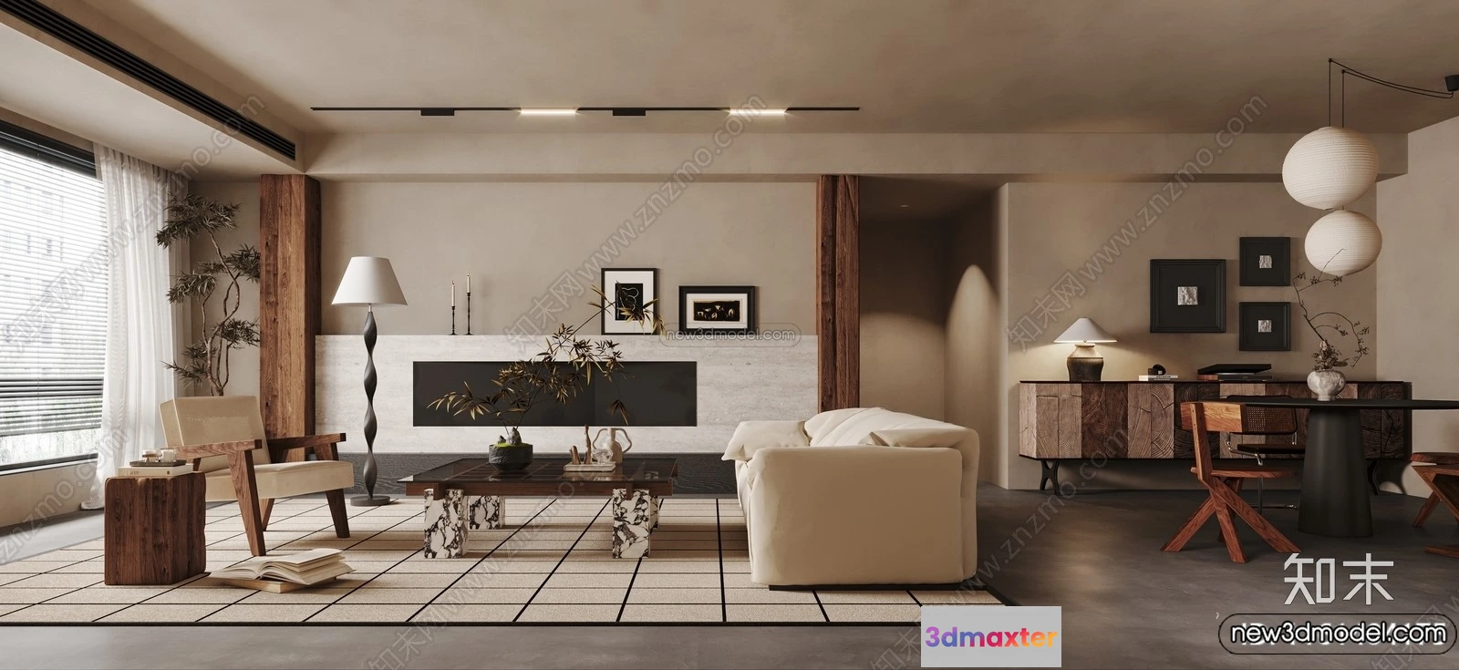 1363842 - Living Room 3D Interior Scene Model - Wabi Sabi Style - 250 3D Max