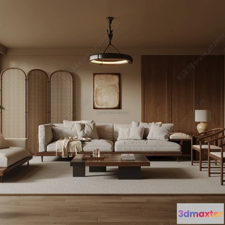 1364415 - Living Room 3D Interior Scene Model - Wabi Sabi Style - 258 3D Max