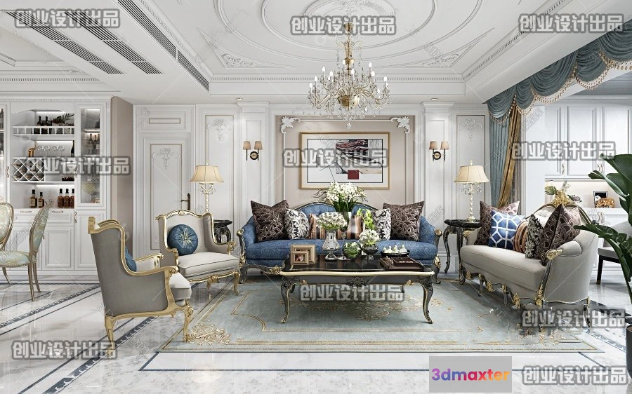 1364876 - Living Room 3D Interior Scene - European Style - 043 3D Max
