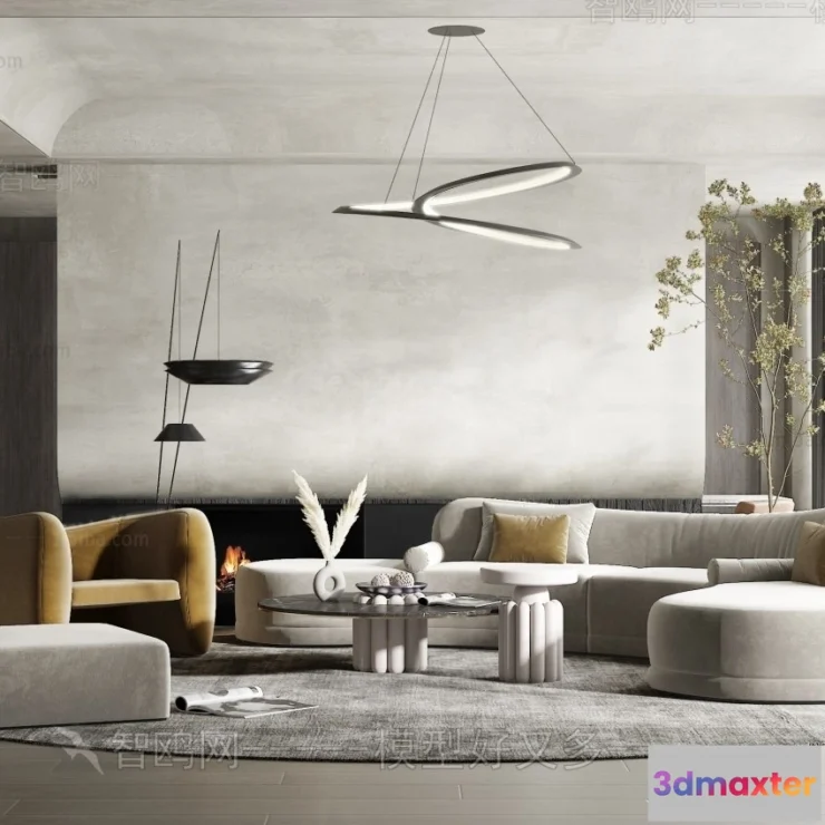 1365191 - Living Room 3D Interior Scene Model - Wabi Sabi Style - 078 3D Max