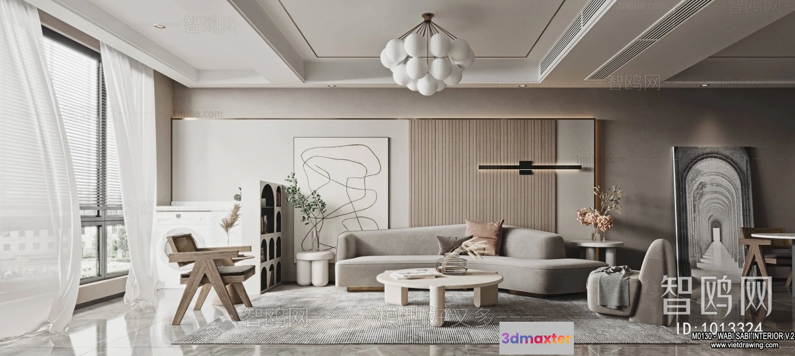 1365263 - Living Room 3D Interior Scene Model - Wabi Sabi Style - 079 3D Max