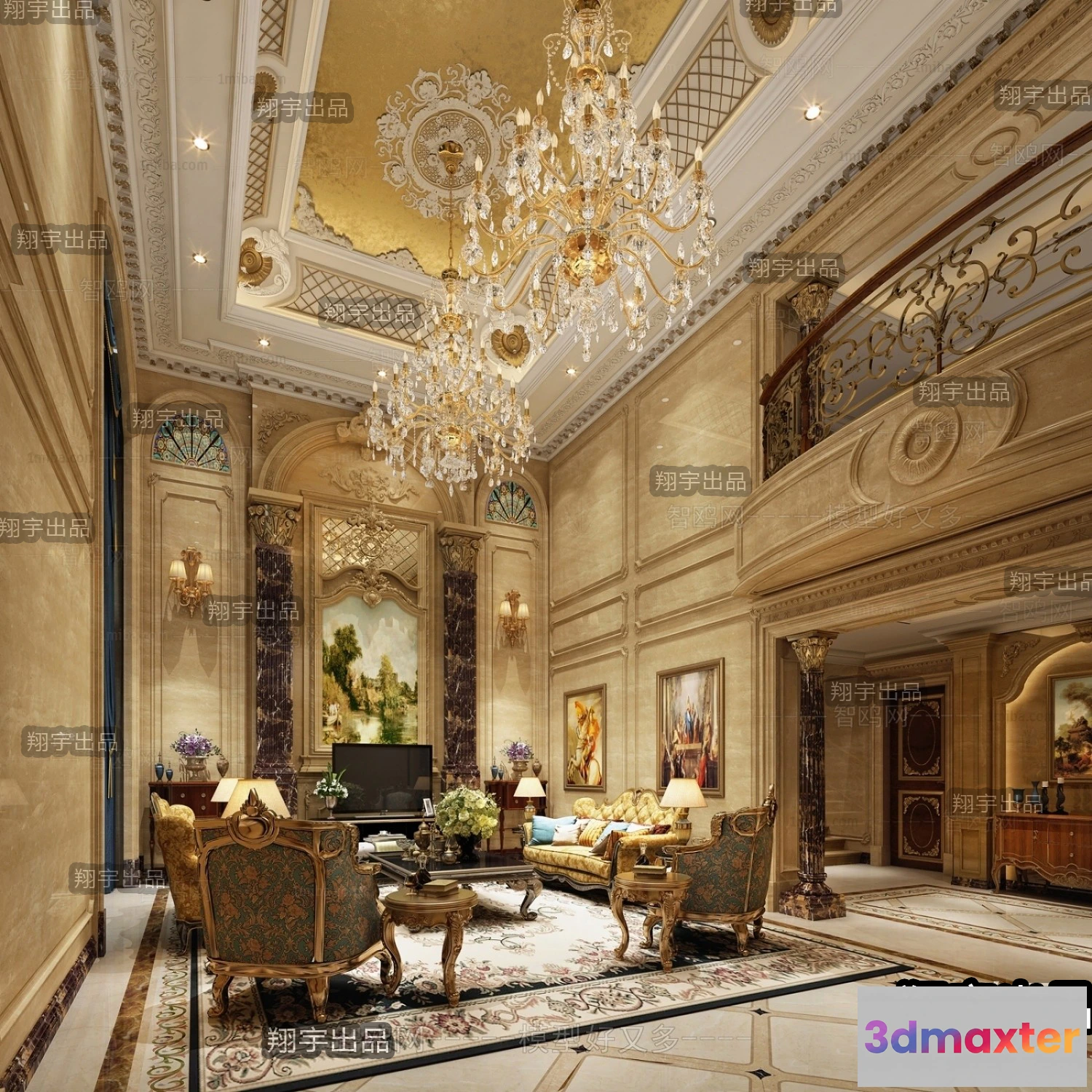 1365351 - Living Room 3D Interior Scene - European Style - 050 3D Max