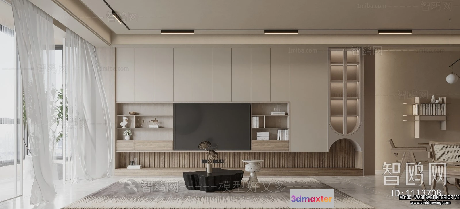 1369057 - Living Room 3D Interior Scene Model - Wabi Sabi Style - 134 3D Max