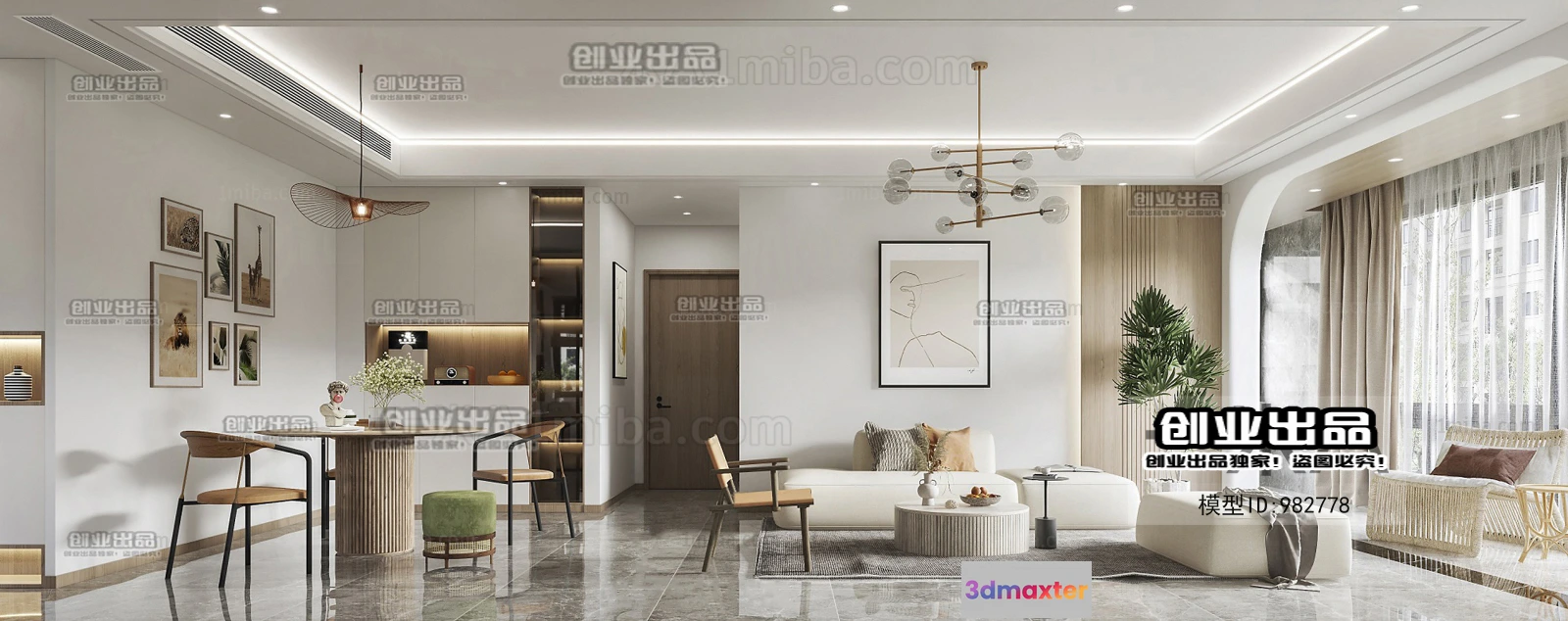 1370916 - Living Room 3D Interior Scene - Japanese Style - 010 3D Max