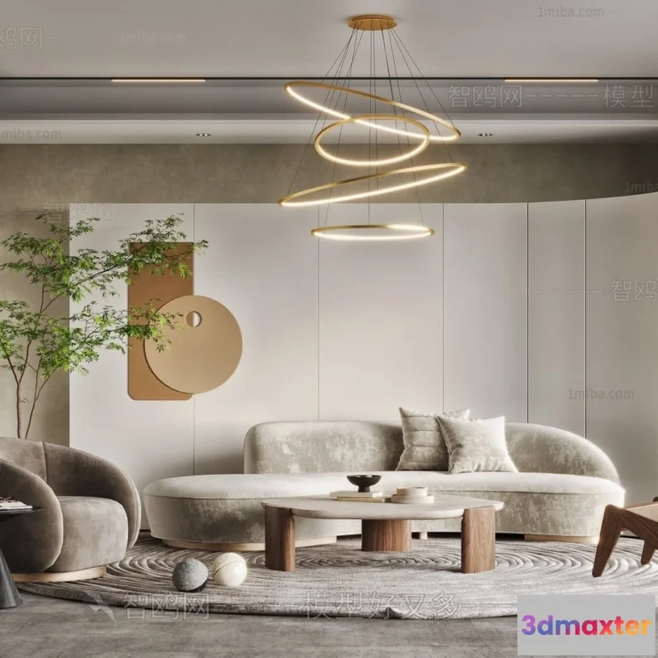 1373407 - Living Room 3D Interior Scene Model - Wabi Sabi Style - 198 3D Max