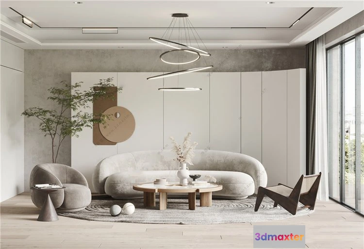 1376161 - Living Room 3D Interior Scene Model - Wabi Sabi Style - 002 3D Max