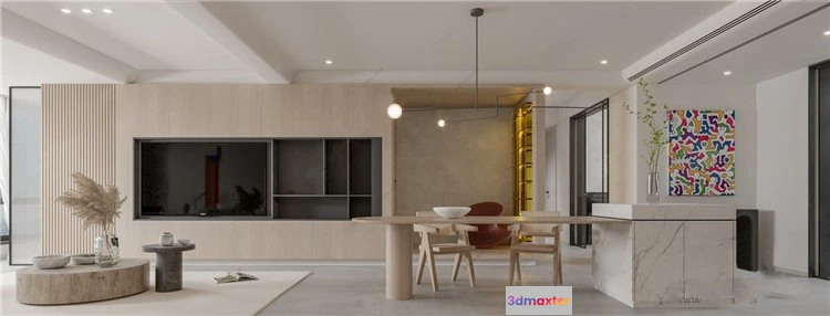 1376216 - Living Room 3D Interior Scene Model - Wabi Sabi Style - 003 3D Max