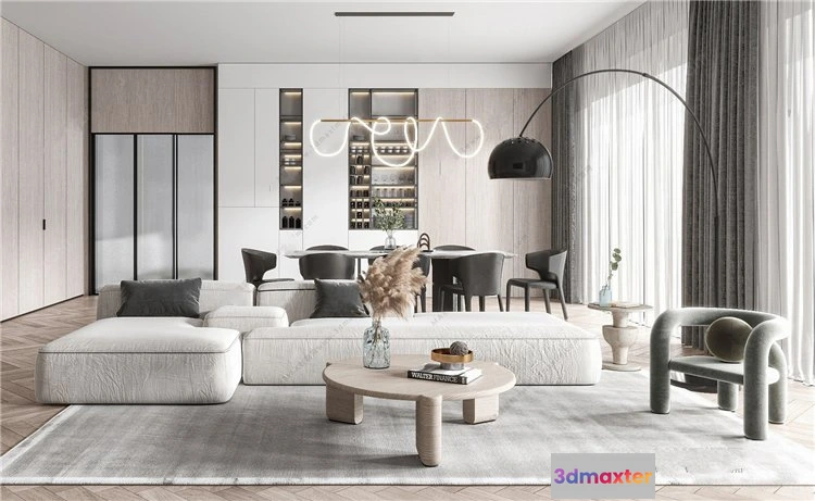 1376293 - Living Room 3D Interior Scene Model - Wabi Sabi Style - 004 3D Max