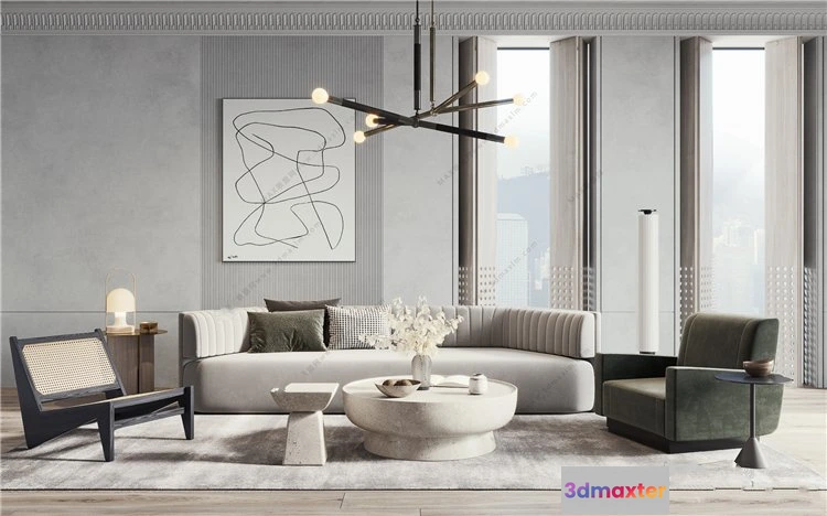 1376371 - Living Room 3D Interior Scene Model - Wabi Sabi Style - 005 3D Max