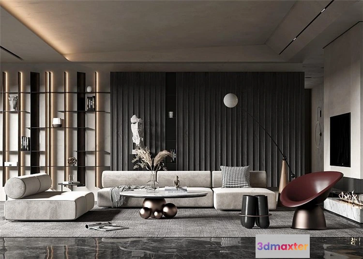 1376510 - Living Room 3D Interior Scene Model - Wabi Sabi Style - 007 3D Max