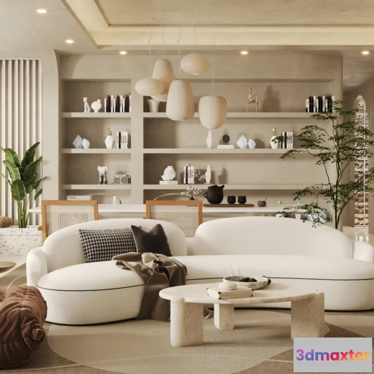 1377251 - Living Room 3D Interior Scene Model - Wabi Sabi Style - 018 3D Max