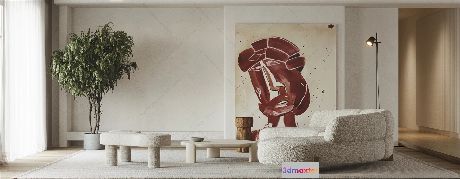 1377451 - Living Room 3D Interior Scene Model - Wabi Sabi Style - 021 3D Max