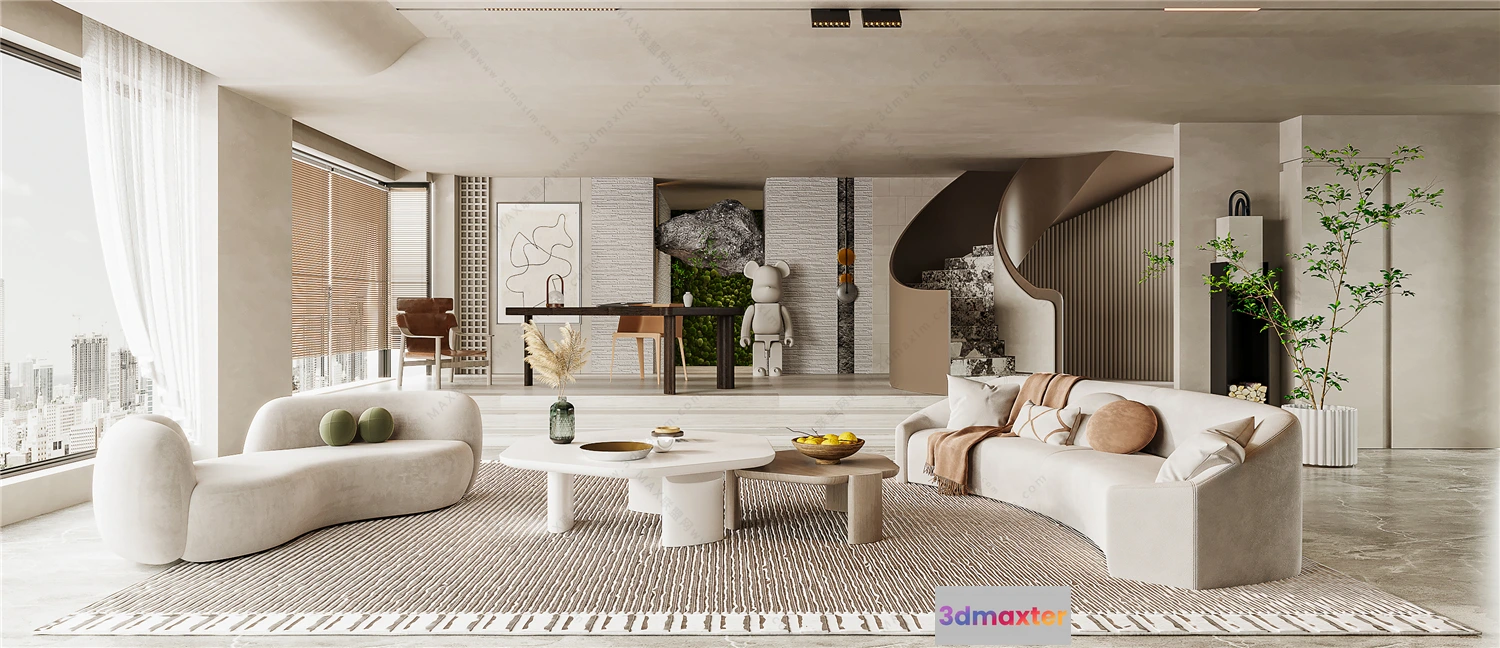 1378124 - Living Room 3D Interior Scene Model - Wabi Sabi Style - 031 3D Max