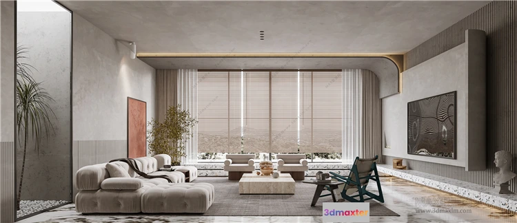 1378582 - Living Room 3D Interior Scene Model - Wabi Sabi Style - 038 3D Max