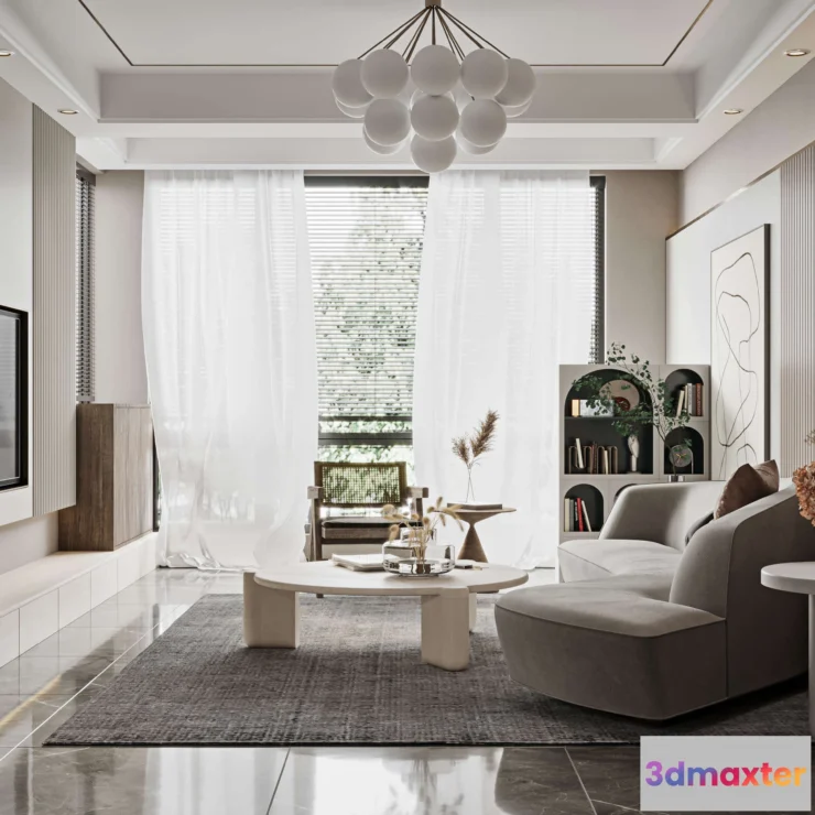 1379045 - Living Room 3D Interior Scene Model - Wabi Sabi Style - 045 3D Max