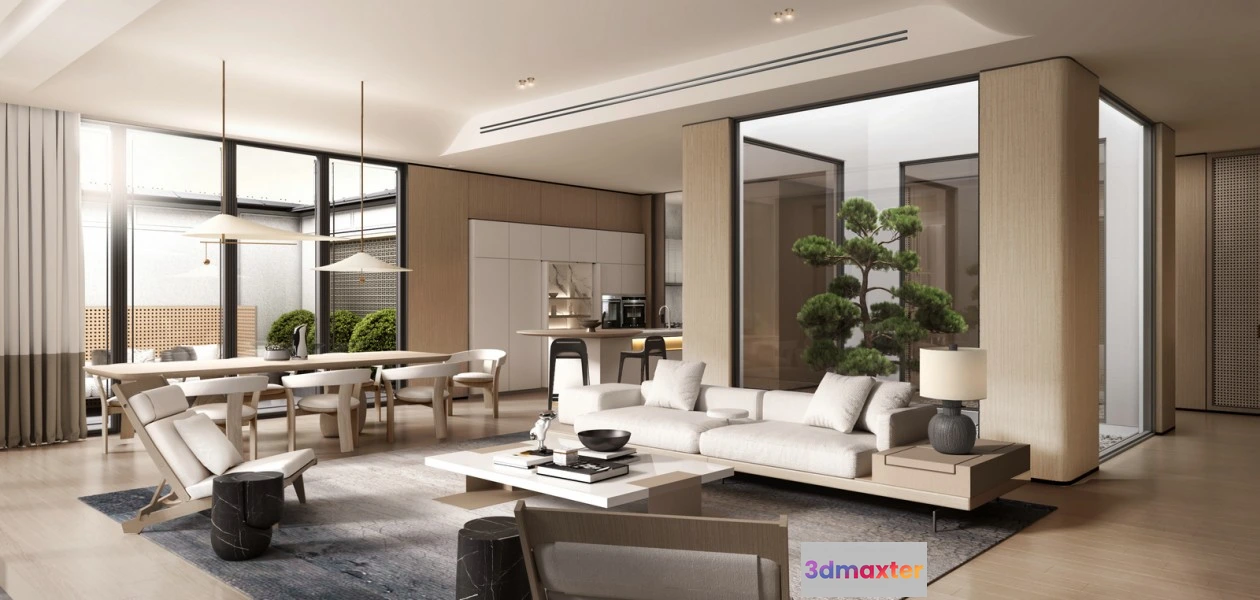 1381000 - Living Room 3D Interior Scene Model - Wabi Sabi Style - 074 3D Max