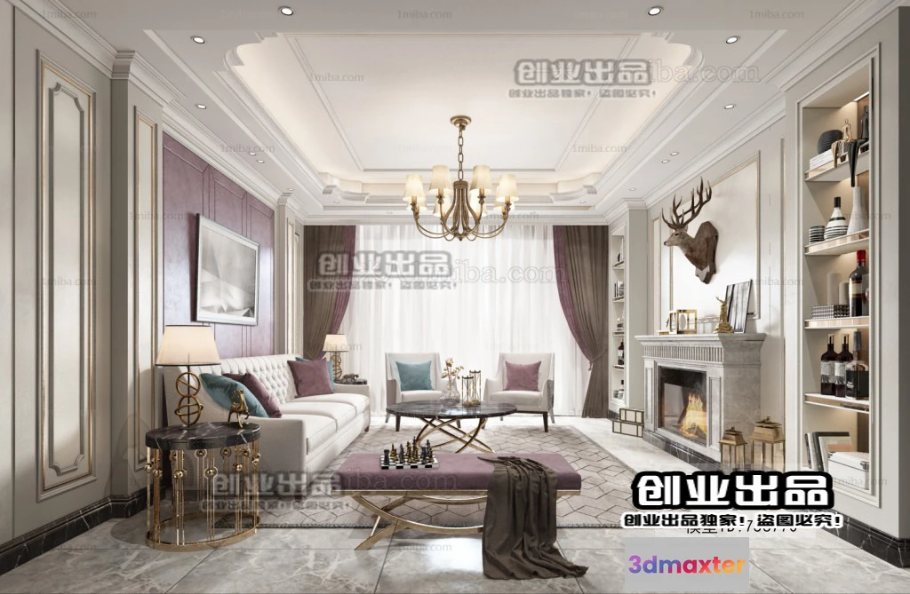 1387669 - Living Room 3D Interior Scene - American Style - 010 3D Max