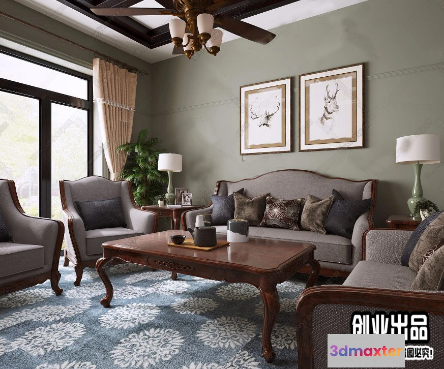 1387871 - Living Room 3D Interior Scene - American Style - 013 3D Max