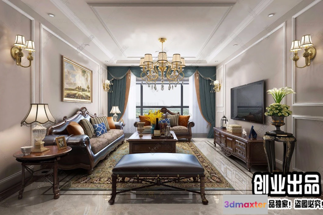 1388067 - Living Room 3D Interior Scene - American Style - 016 3D Max