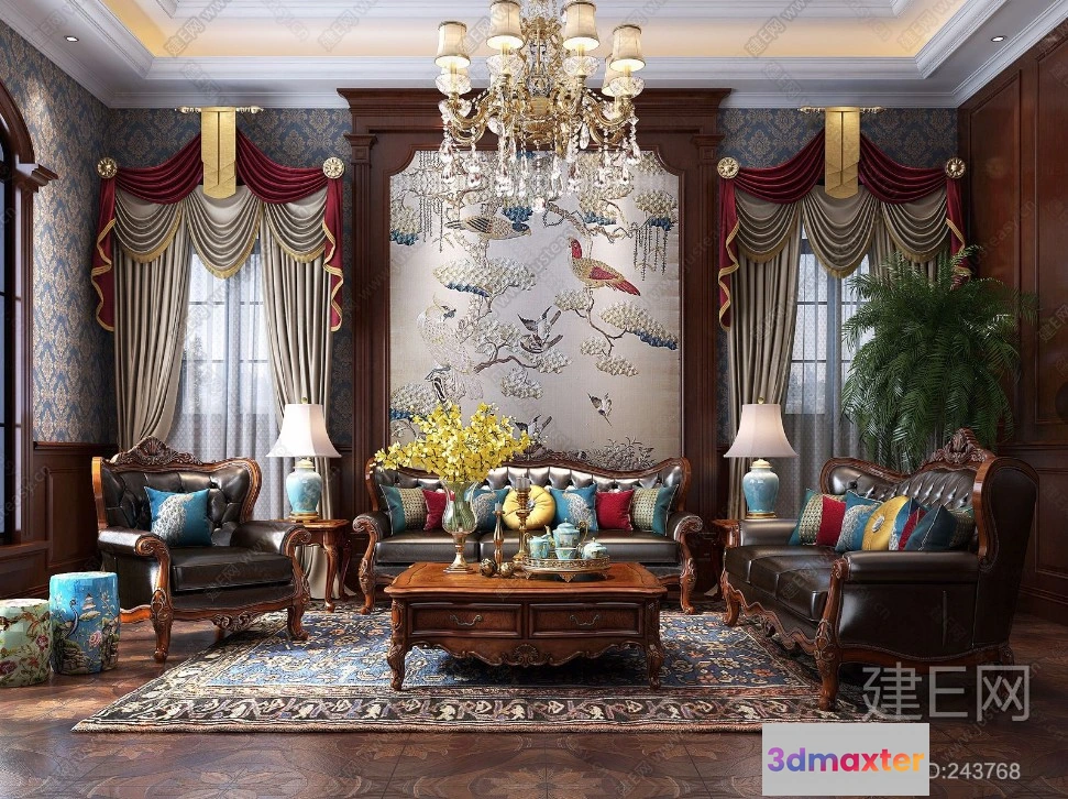 1389062 - Living Room 3D Interior Scene - American Style - 031 3D Max