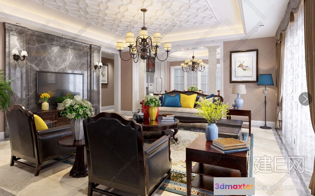 1389113 - Living Room 3D Interior Scene - American Style - 032 3D Max