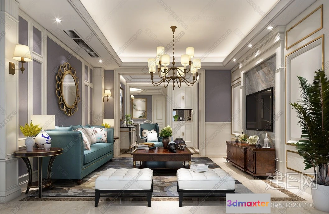 1389179 - Living Room 3D Interior Scene - American Style - 033 3D Max